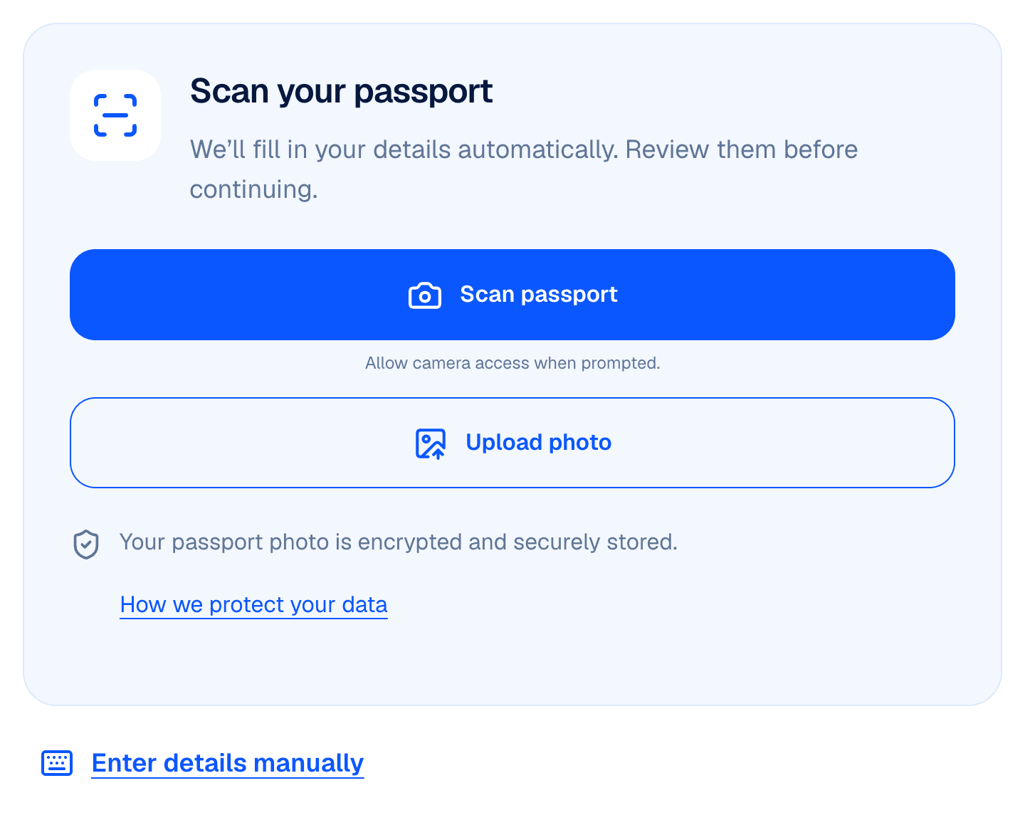 Actual passport capture and upload controls