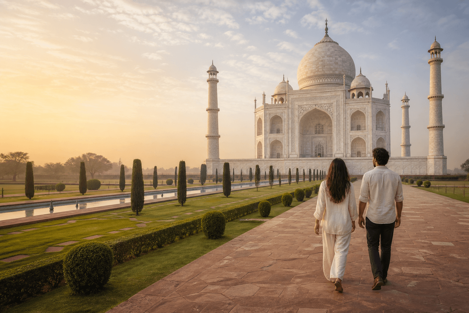 Travellers visiting the Taj Mahal in India