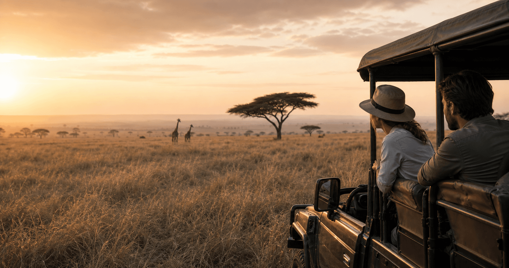 Travellers on safari in Kenya