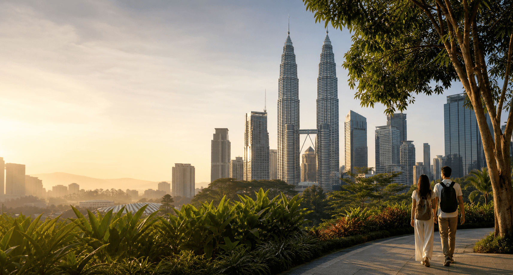 Travellers viewing the Kuala Lumpur skyline
