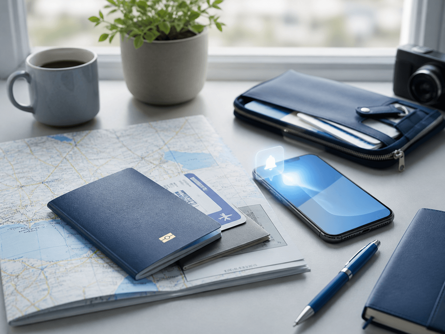 Traveller planning dates and documents for an international journey