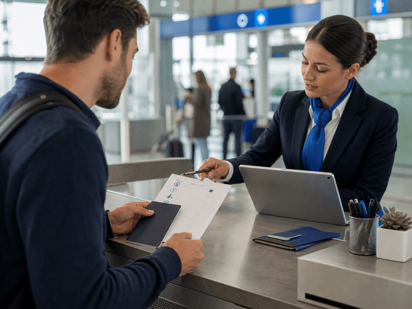 Airport document review before an international departure